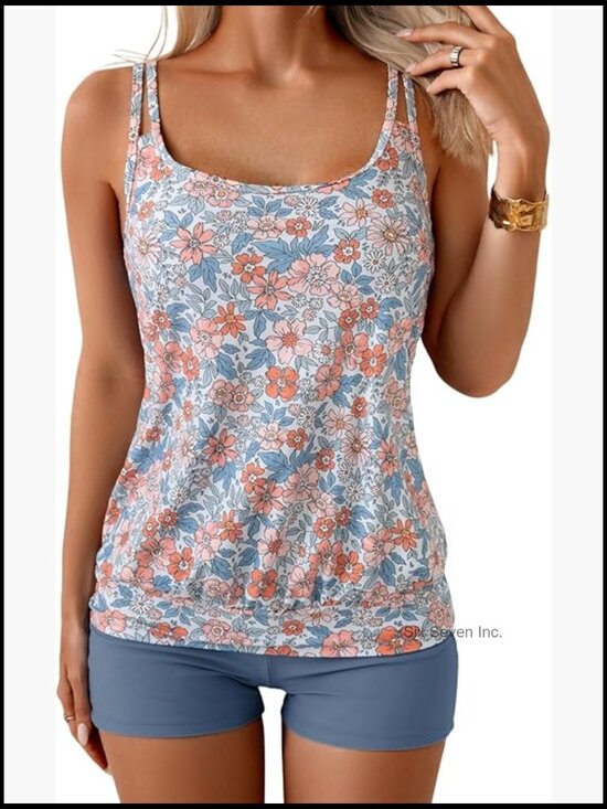 Other - Tankini Swimsuit Tummy Control Blouson Two Piece with High Waist Boy Shorts